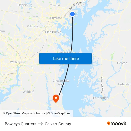 Bowleys Quarters to Calvert County map
