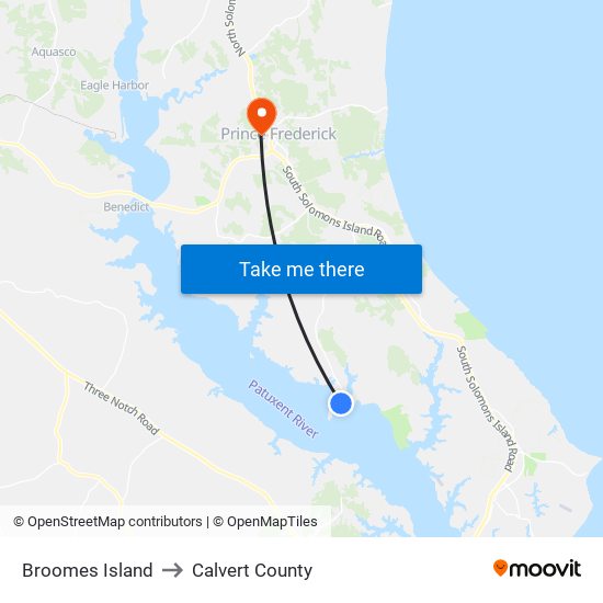 Broomes Island to Calvert County map