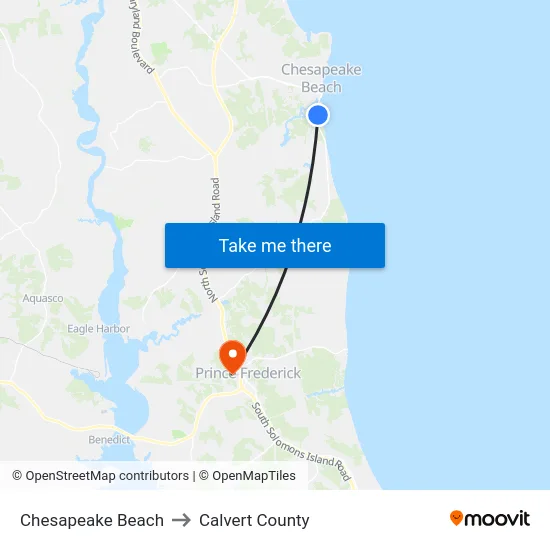 Chesapeake Beach to Calvert County map