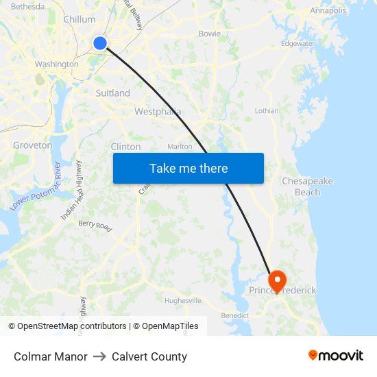 Colmar Manor to Calvert County map