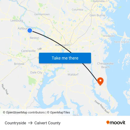 Countryside to Calvert County map