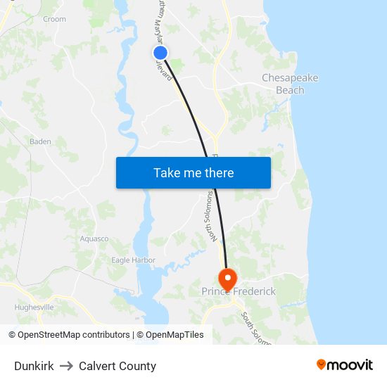 Dunkirk to Calvert County map