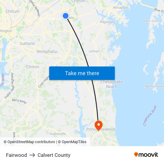 Fairwood to Calvert County map