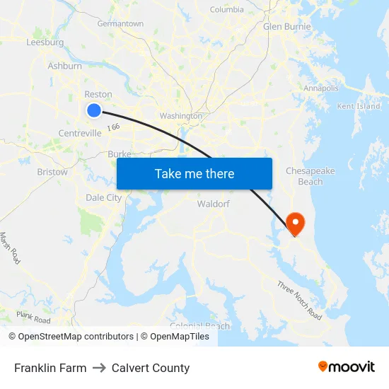 Franklin Farm to Calvert County map