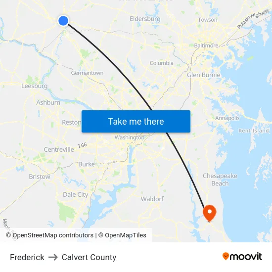Frederick to Calvert County map
