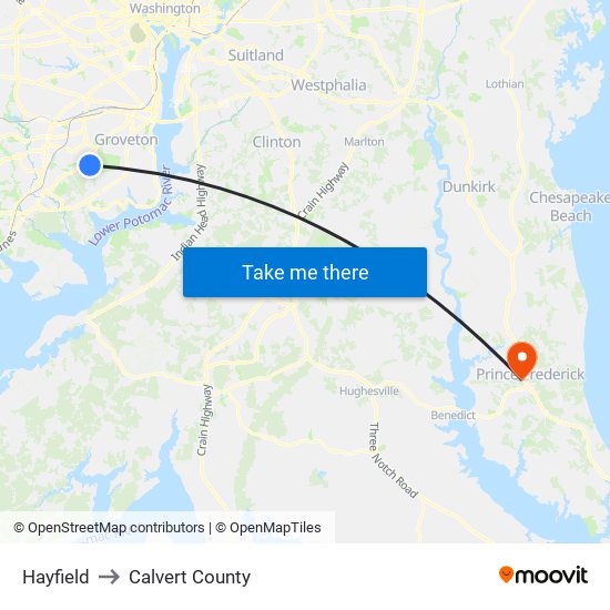 Hayfield to Calvert County map