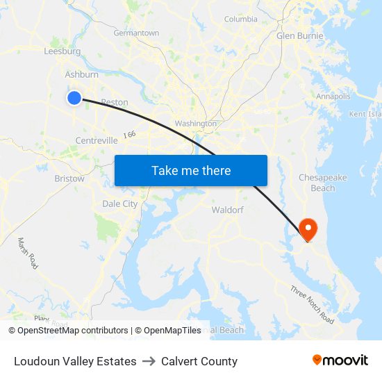 Loudoun Valley Estates to Calvert County map