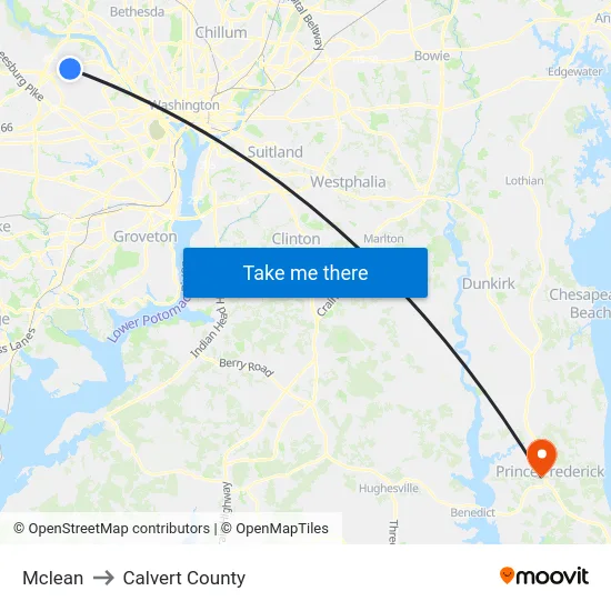 Mclean to Calvert County map