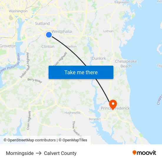 Morningside to Calvert County map