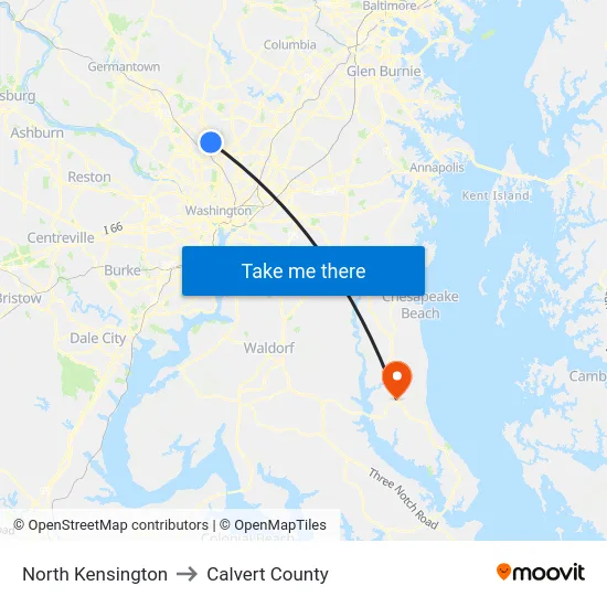 North Kensington to Calvert County map