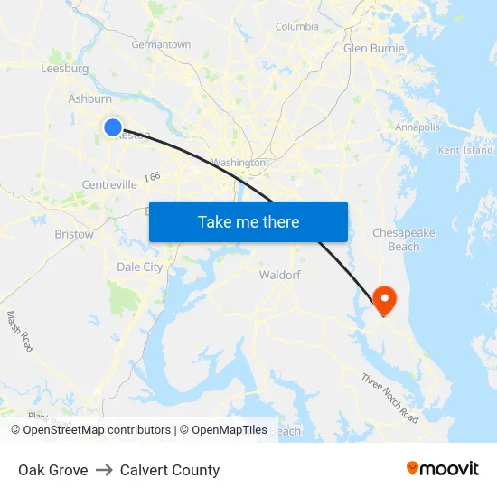 Oak Grove to Calvert County map