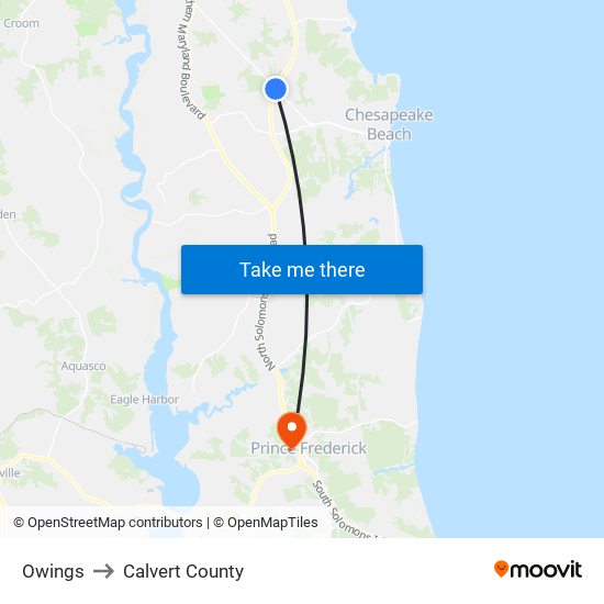 Owings to Calvert County map