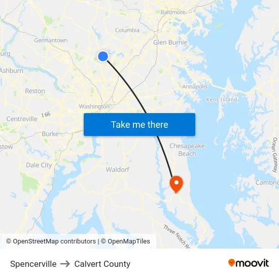 Spencerville to Calvert County map