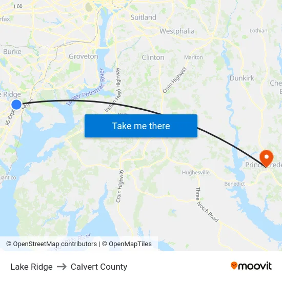 Lake Ridge to Calvert County map