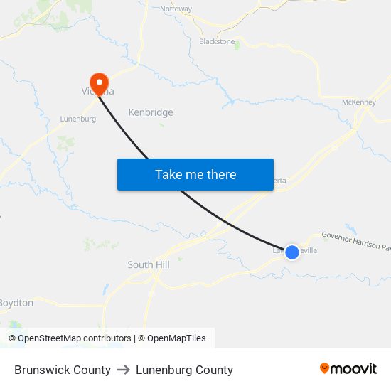 Brunswick County to Lunenburg County map