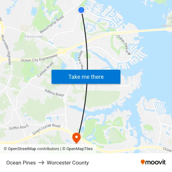Ocean Pines to Worcester County map