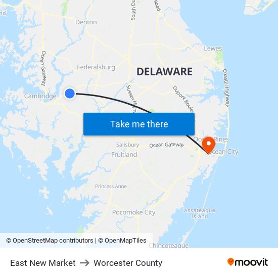 East New Market to Worcester County map