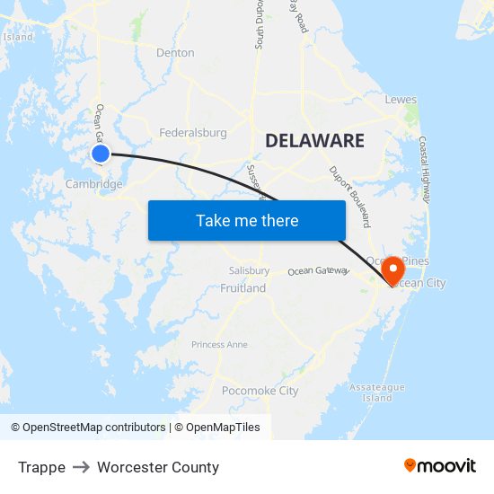 Trappe to Worcester County map