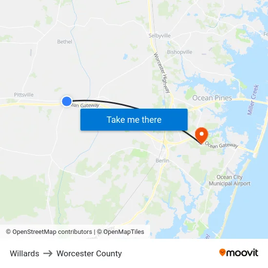Willards to Worcester County map