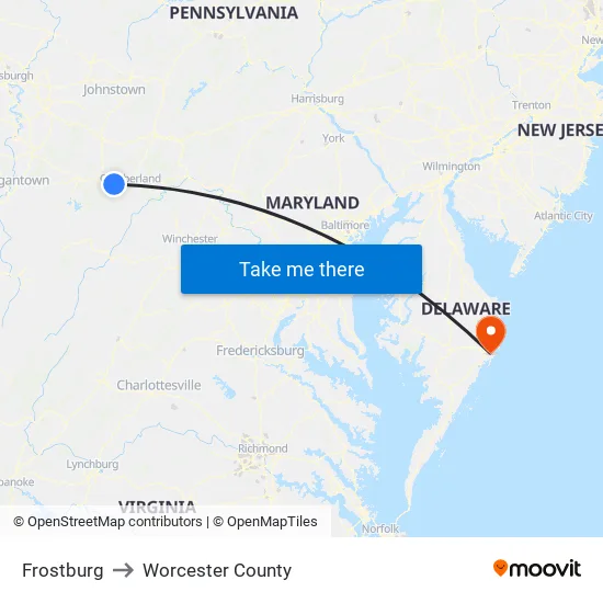 Frostburg to Worcester County map