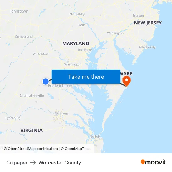 Culpeper to Worcester County map