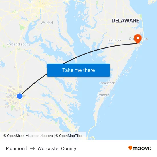 Richmond to Worcester County map