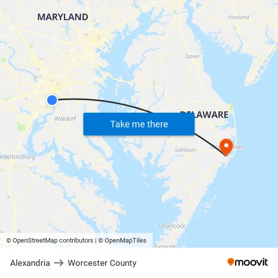 Alexandria to Worcester County map