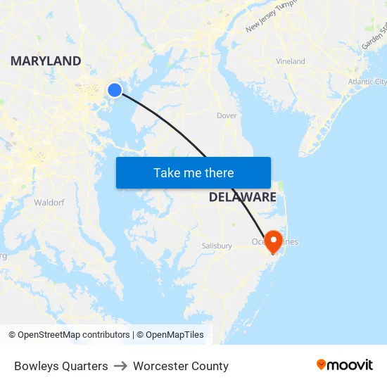 Bowleys Quarters to Worcester County map