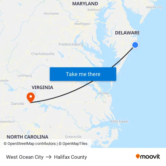 West Ocean City to Halifax County map