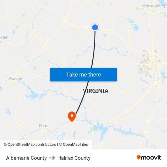 Albemarle County to Halifax County map