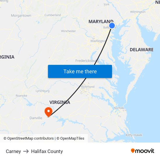 Carney to Halifax County map