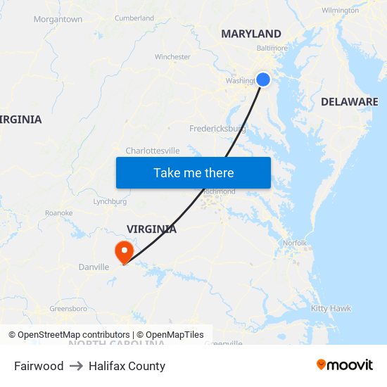 Fairwood to Halifax County map