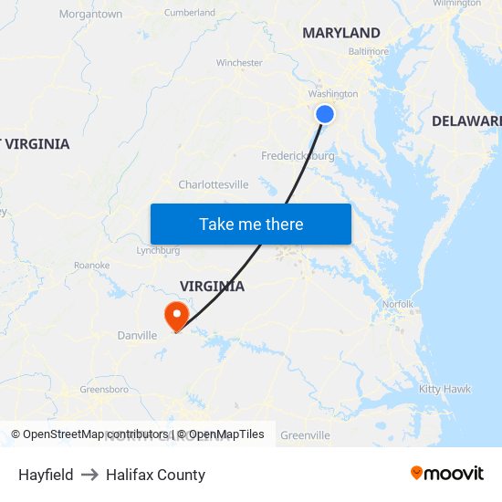 Hayfield to Halifax County map