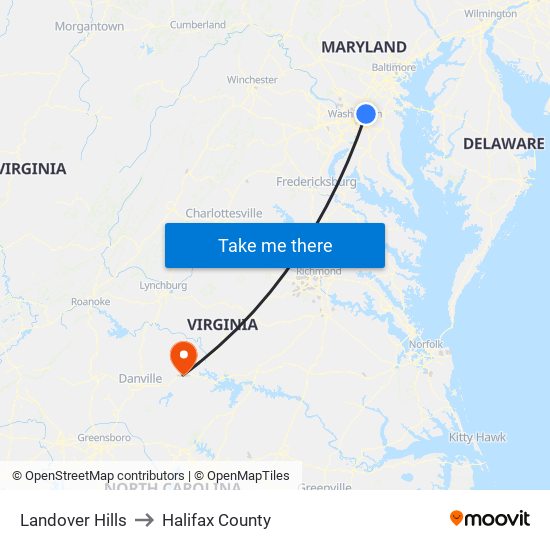 Landover Hills to Halifax County map