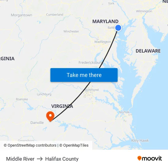 Middle River to Halifax County map