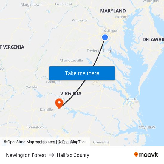 Newington Forest to Halifax County map