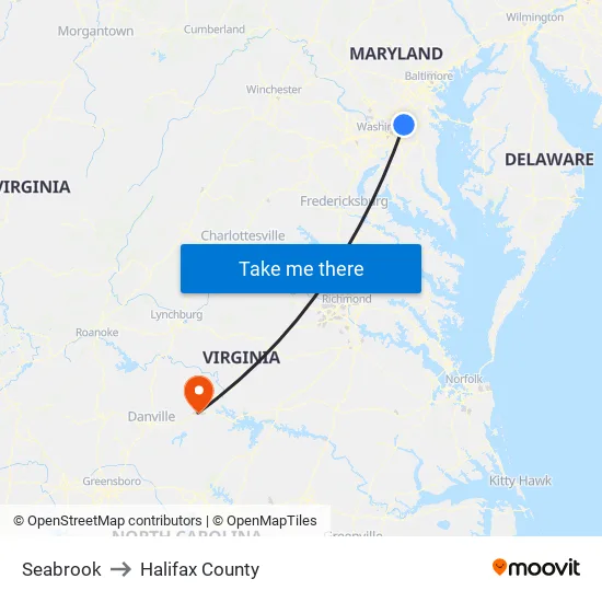Seabrook to Halifax County map