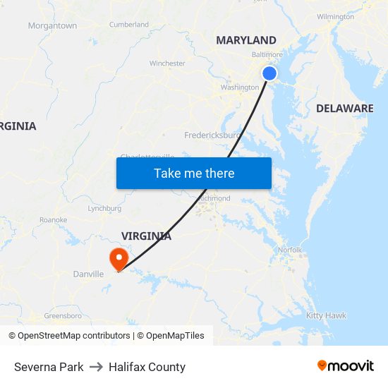 Severna Park to Halifax County map