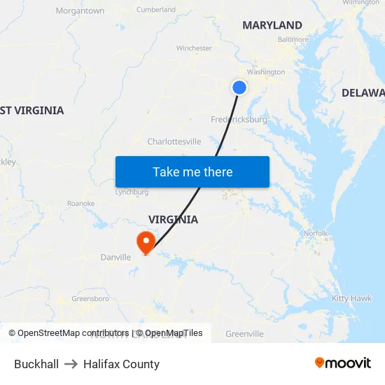 Buckhall to Halifax County map