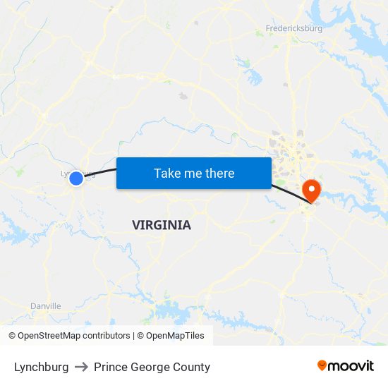 Lynchburg to Prince George County map