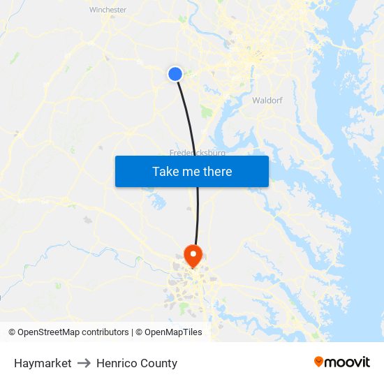 Haymarket to Henrico County map