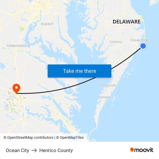 Ocean City to Henrico County map