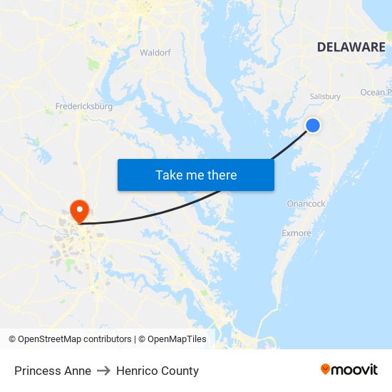 Princess Anne to Henrico County map