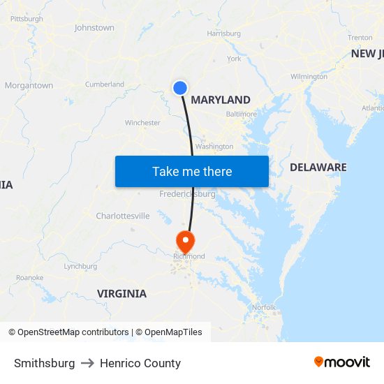 Smithsburg to Henrico County map