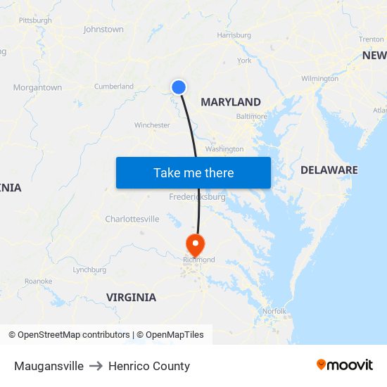 Maugansville to Henrico County map