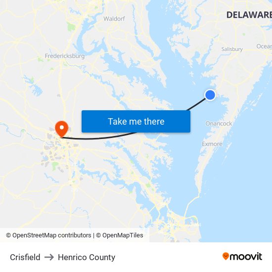 Crisfield to Henrico County map