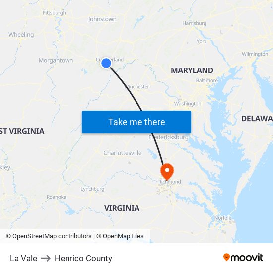 La Vale to Henrico County map