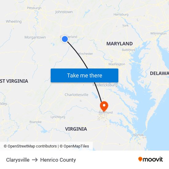 Clarysville to Henrico County map