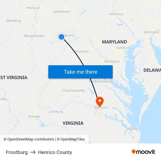 Frostburg to Henrico County map