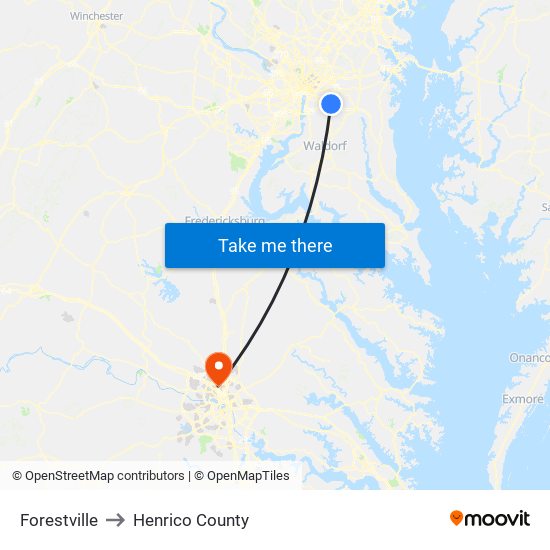 Forestville to Henrico County map